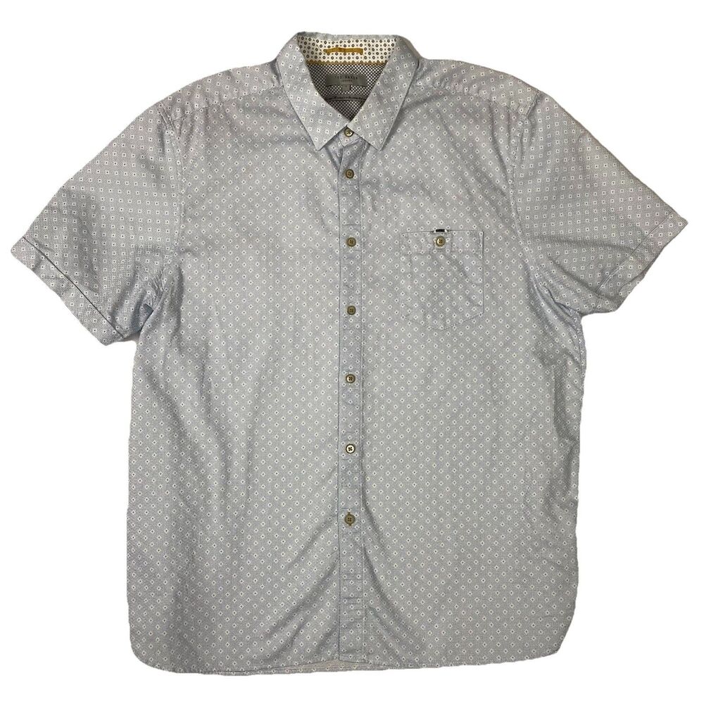 Ted Baker Shirt Men's Size 7 Blue Geometric Print Short Sleeve Classic Button Up